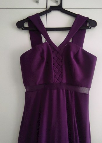 Mor V Yaka Uzun Kadın Abiye Elbise - Görsel 2