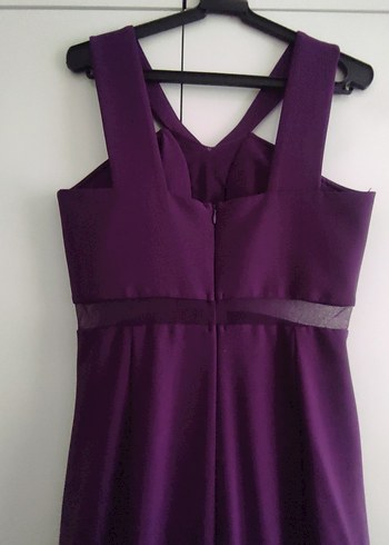 Mor V Yaka Uzun Kadın Abiye Elbise - Görsel 4