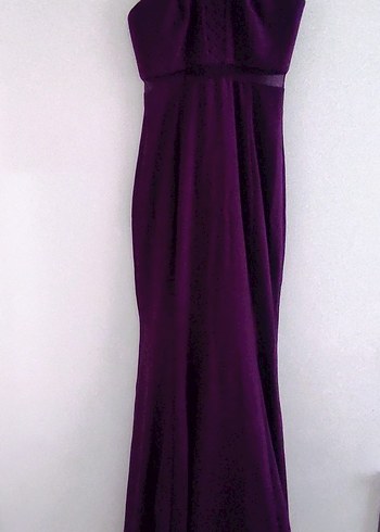 Mor V Yaka Uzun Kadın Abiye Elbise - Görsel 3