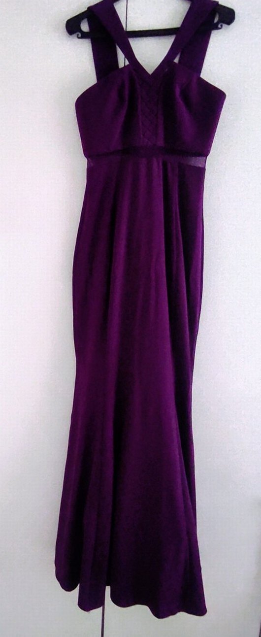 Mor V Yaka Uzun Kadın Abiye Elbise - Görsel 5