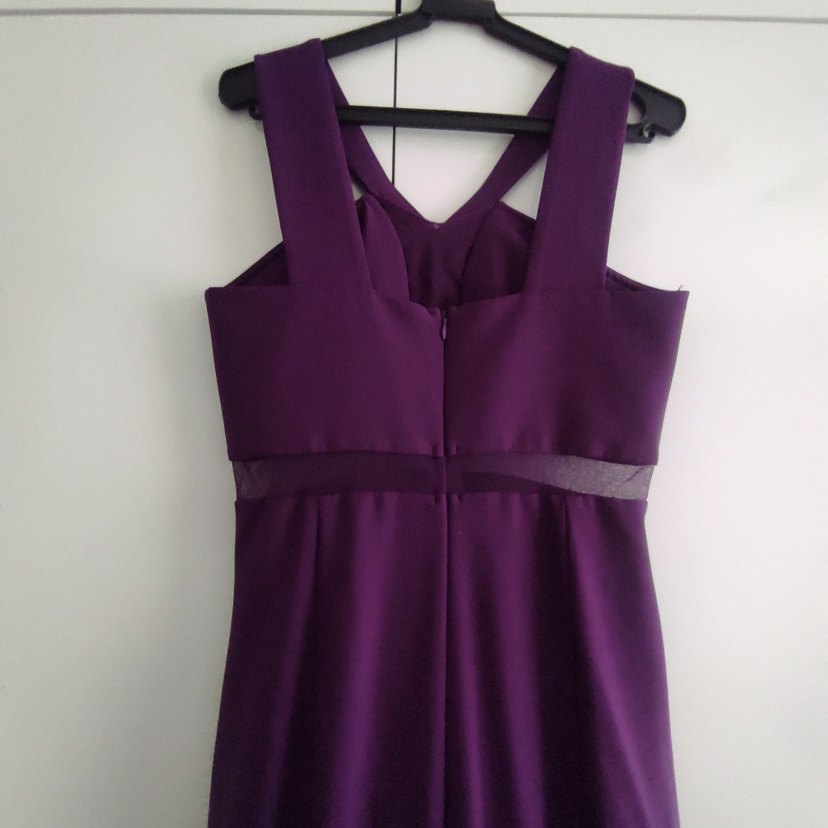 Mor V Yaka Uzun Kadın Abiye Elbise - Görsel 4