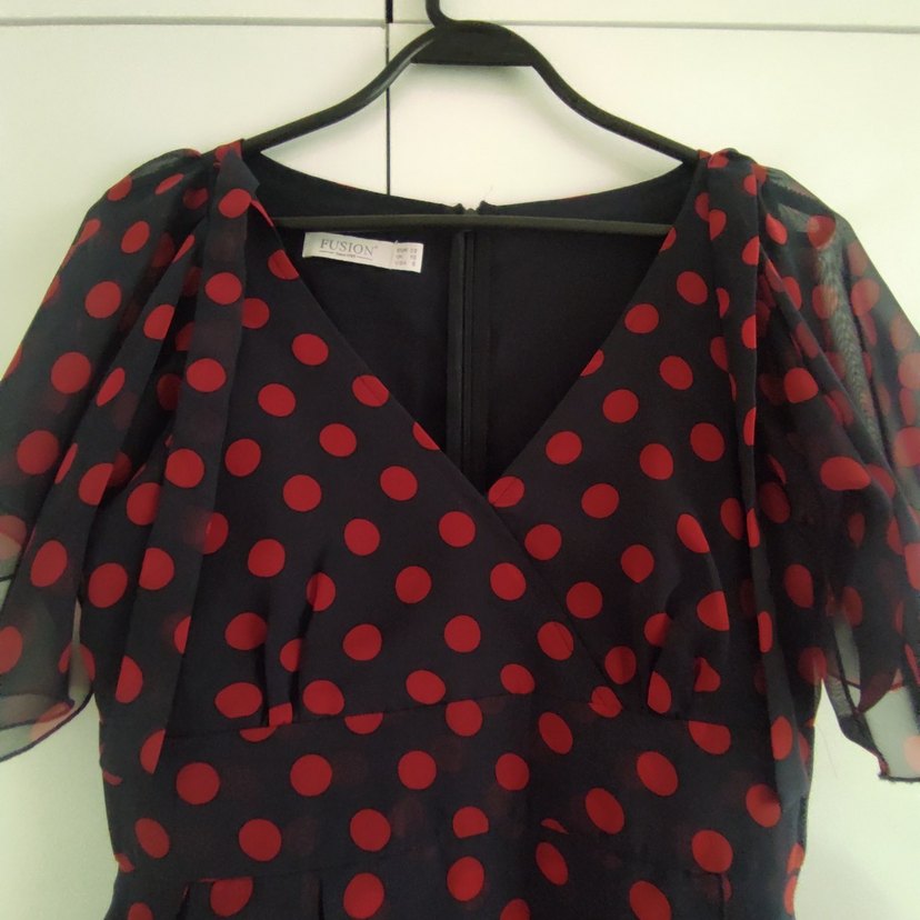 Bordo Puantiyeli Volanlı Mini Elbise - Görsel 3