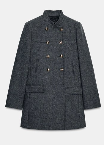 Çift düğmeli gri kadın kaban - Görsel 7