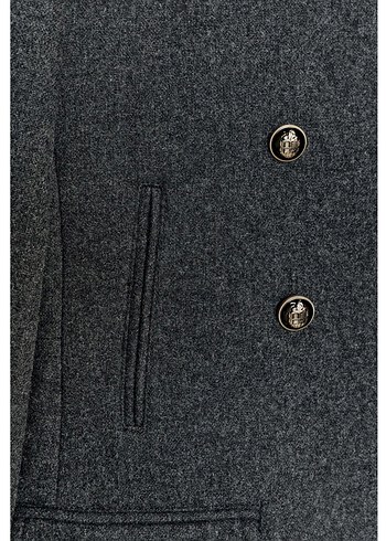 Çift düğmeli gri kadın kaban - Görsel 9