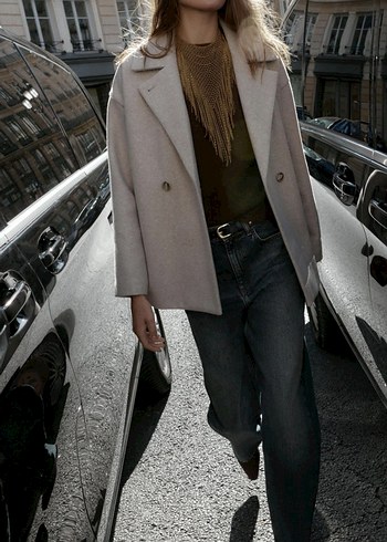 Gri Kısa Düğmeli Kaban - Görsel 3