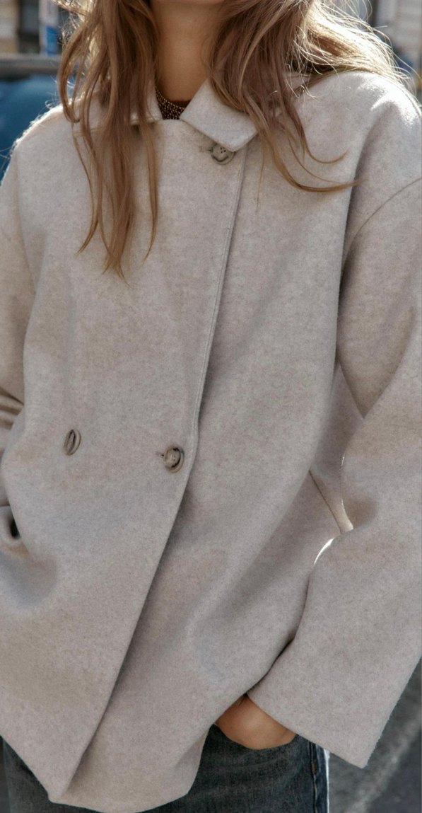 Gri Kısa Düğmeli Kaban - Görsel 5