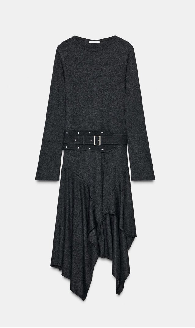 Siyah Deri Kemerli Uzun Triko Elbise - Görsel 4