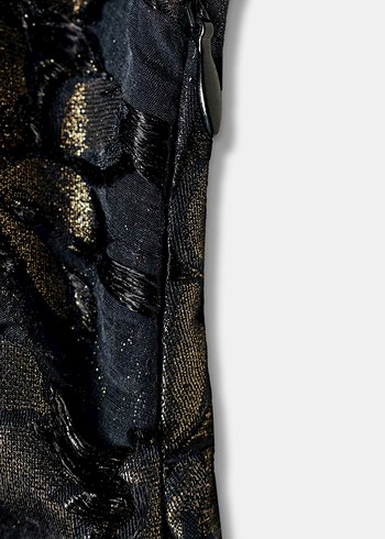 Siyah Desenli Uzun V Yaka Elbise - Görsel 2