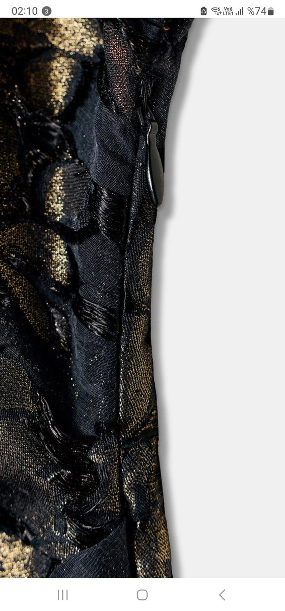 Siyah Desenli Uzun V Yaka Elbise - Görsel 2