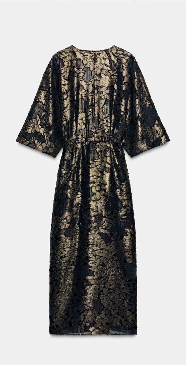 Siyah Desenli Uzun V Yaka Elbise - Görsel 3