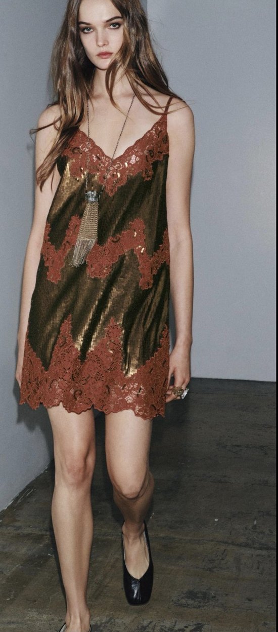 Dantel Detaylı Kahverengi Uzun Bohem Parti Elbisesi - Görsel 2