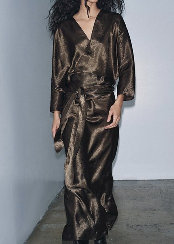 Kadın Kahverengi Uzun Avant-Garde Elbise - Görsel 4