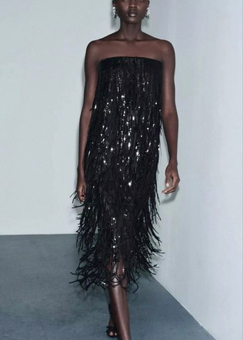 Siyah Drapeli Uzun Elbise - Görsel 5