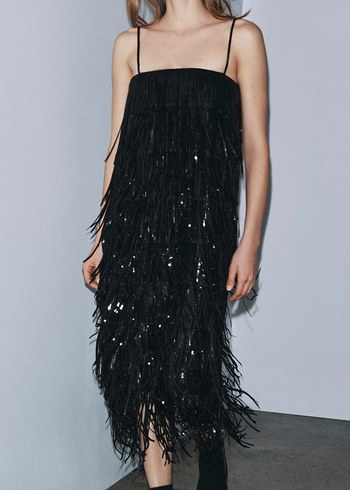 Siyah Drapeli Uzun Elbise - Görsel 2