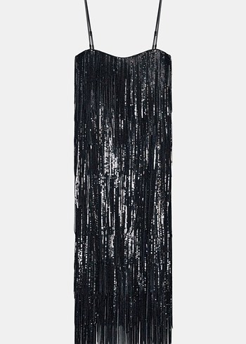 Siyah Drapeli Uzun Elbise - Görsel 6