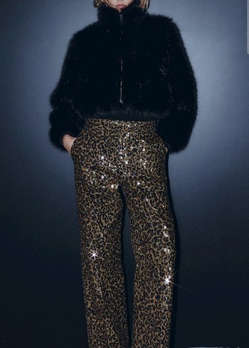 Leopar Desenli altin renk Kadın Pantolon - Görsel 3