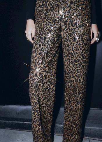 Leopar Desenli altin renk Kadın Pantolon - Görsel 2