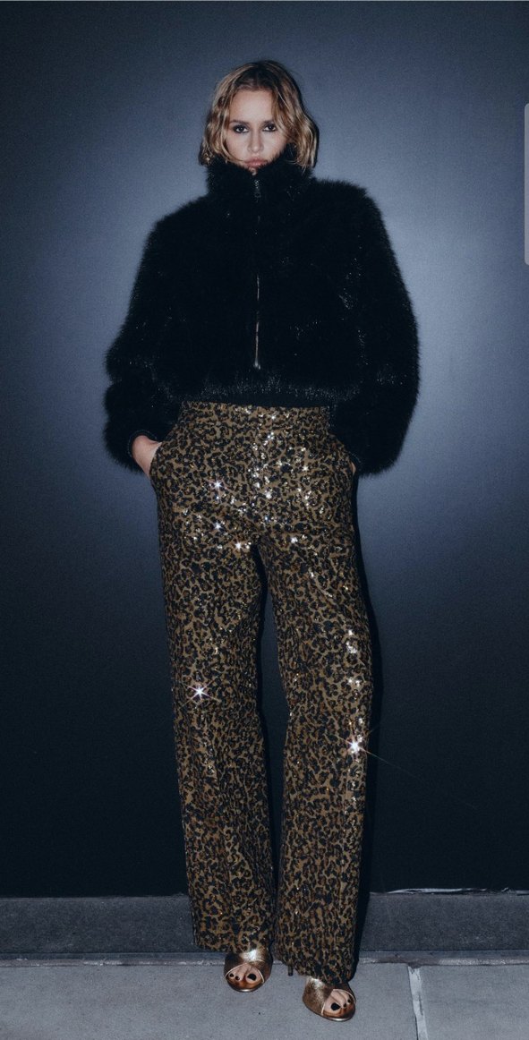 Leopar Desenli altin renk Kadın Pantolon - Görsel 3