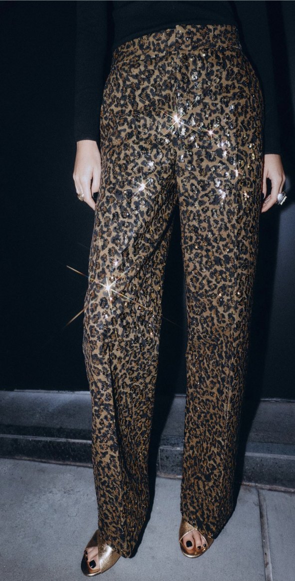 Leopar Desenli altin renk Kadın Pantolon - Görsel 2