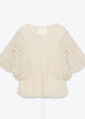 vanilya rengi Dantel Detaylı Bohem Kadın Bluz - Görsel 4
