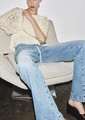 vanilya rengi Dantel Detaylı Bohem Kadın Bluz - Görsel 5