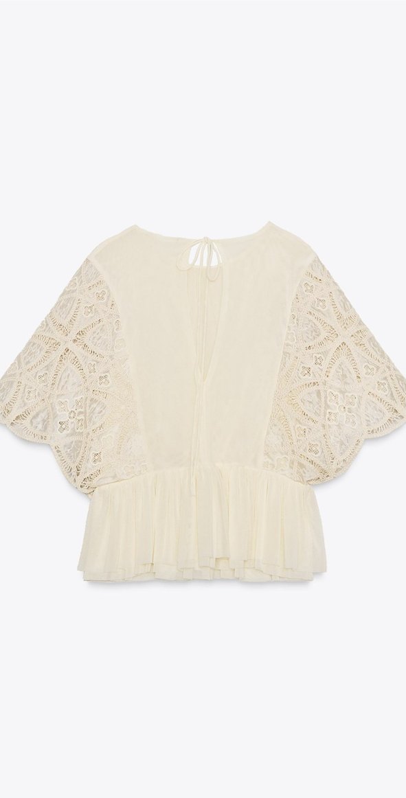 vanilya rengi Dantel Detaylı Bohem Kadın Bluz - Görsel 3