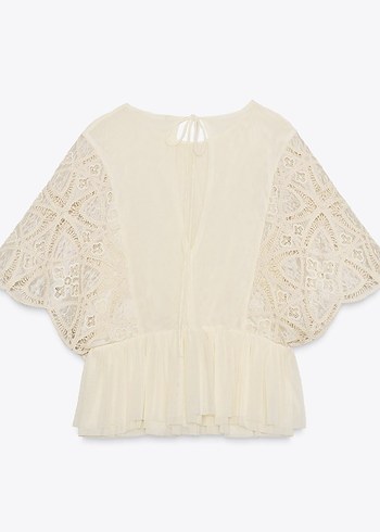 Bej Dantel Detaylı Bohem Kadın Bluz - Görsel 3