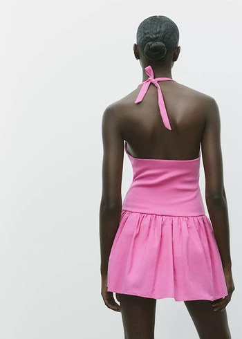 Zara fuşya halter yakalı Mini Elbise