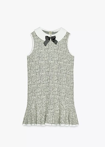 Zara Gri Örme Mini Elbise, Fırfırlı, Kolsuz
