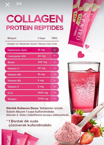 LifeCell Çilek Aromalı Collagen CLA 30 Saşe - Görsel 3