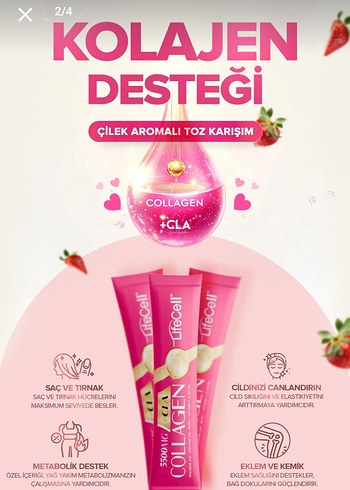 LifeCell Çilek Aromalı Collagen CLA 30 Saşe - Görsel 2