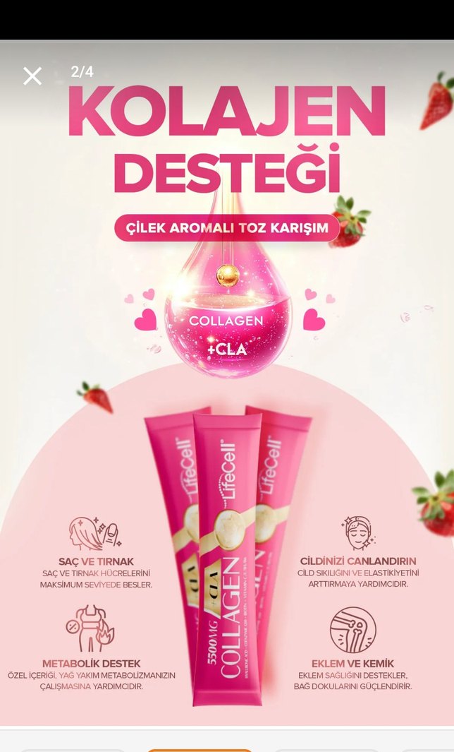 LifeCell Çilek Aromalı Collagen CLA 30 Saşe - Görsel 2