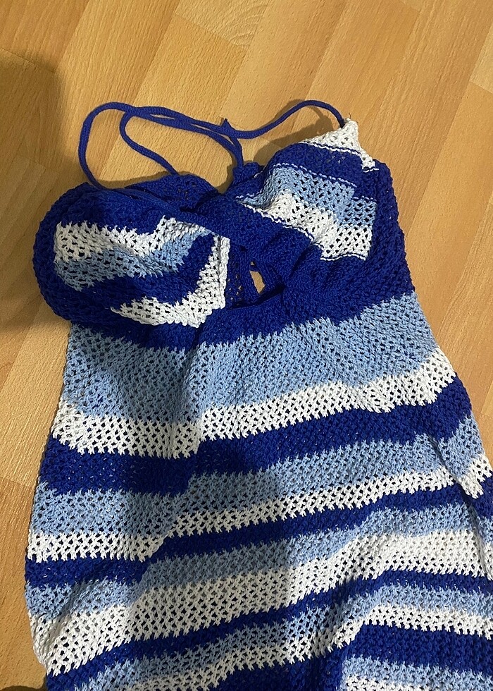 Mavi örgü elbise - Görsel 3