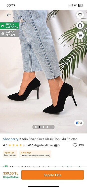 39 Beden Siyah süet stiletto