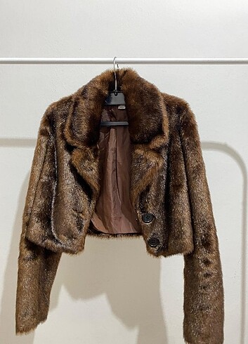 H&M Kahverengi Crop Kürk XS