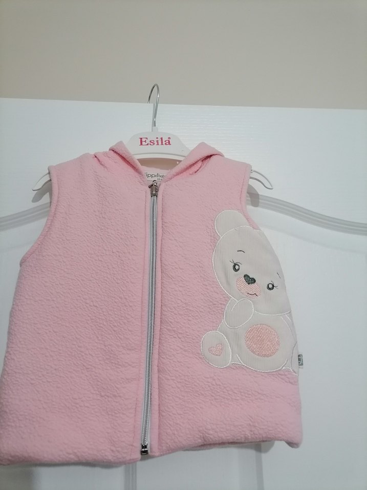 Kız Çocuk Kapüşonlu Fermuarlı Pembe Yelek - Görsel 2