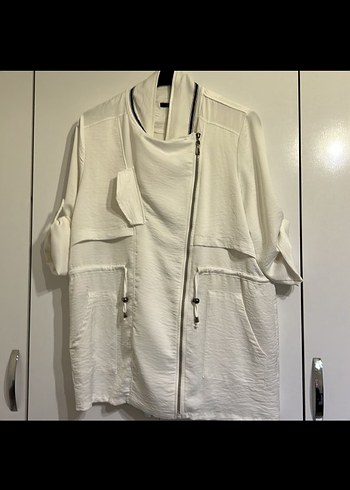Beyaz Kısa Kollu Mini Kadın Ceket - Görsel 5
