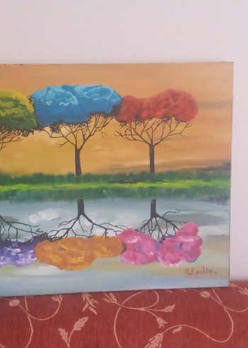  Beden Pastel Renkli Ağaçlar ve Yansıma Tablosu