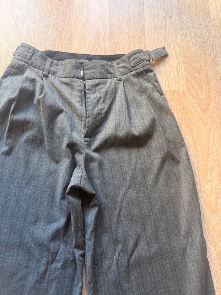 Kadın Gri Bol Kesim Kemerli kumaş Pantolon - Görsel 2