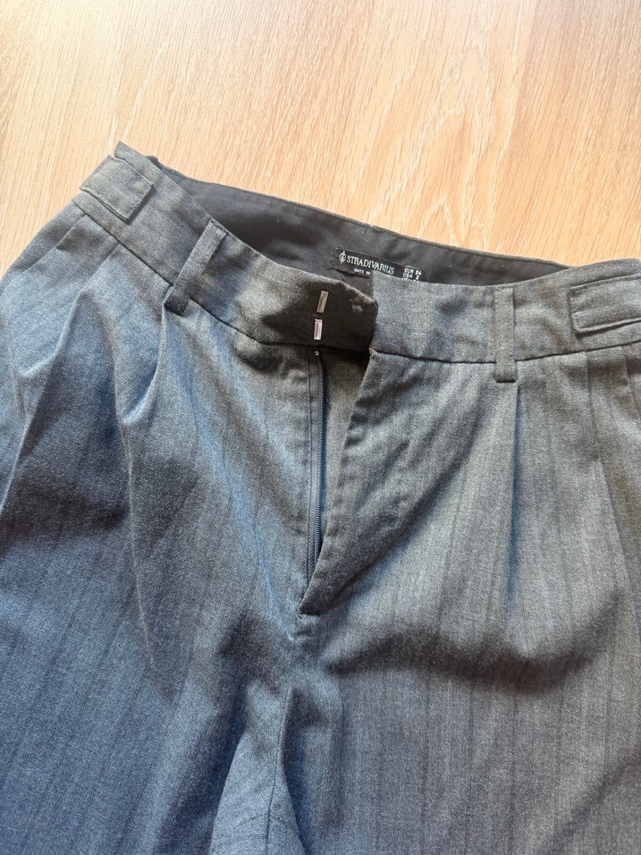 Kadın Gri Bol Kesim Kemerli kumaş Pantolon - Görsel 5