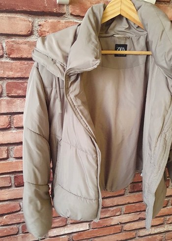 Bej Kadın Fermuarlı Yüksek Yakalı mont - Görsel 4