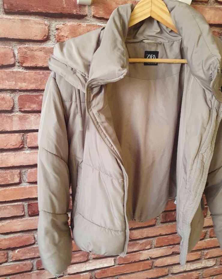 Bej Kadın Fermuarlı Yüksek Yakalı mont - Görsel 4