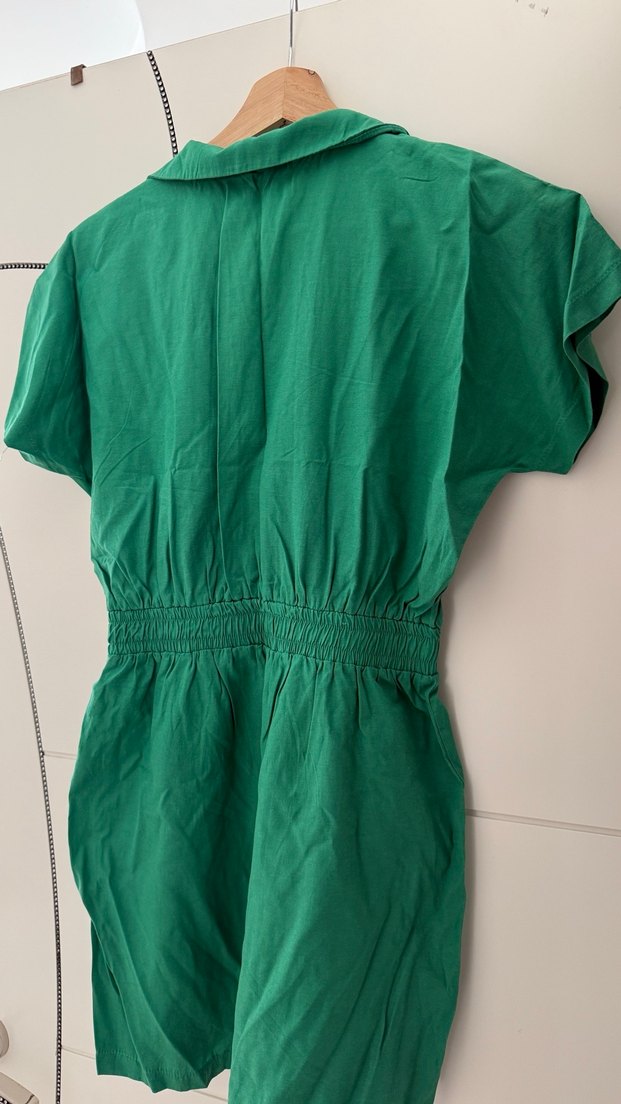 Yeşil Kemerli Kısa Kollu Kadın Tulum - Görsel 3