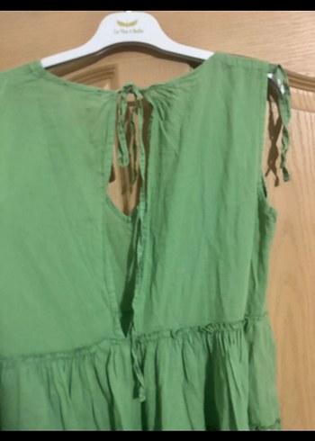 Kadın Keten Mini Elbise Volanlı V Yaka - Görsel 7