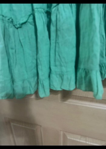 Kadın Keten Mini Elbise Volanlı V Yaka - Görsel 9