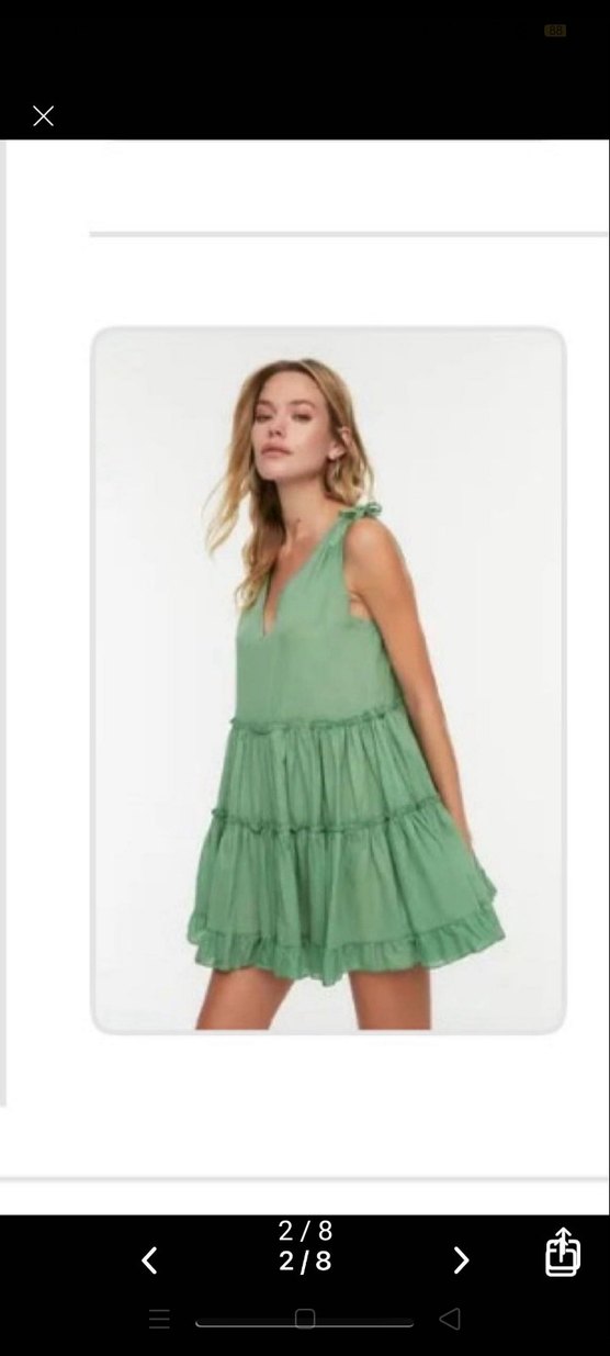 Kadın Keten Mini Elbise Volanlı V Yaka - Görsel 2