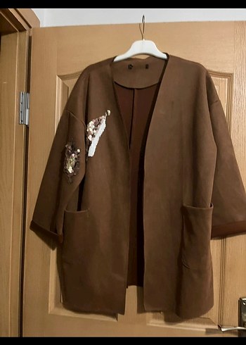 Düğmeli Kahverengi Süet Midi Kadın Kaban - Görsel 4