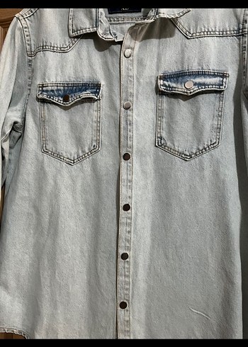 Gri Düğmeli Denim erkek Gömlek - Görsel 2
