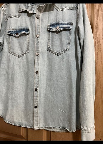 Gri Düğmeli Denim erkek Gömlek - Görsel 6