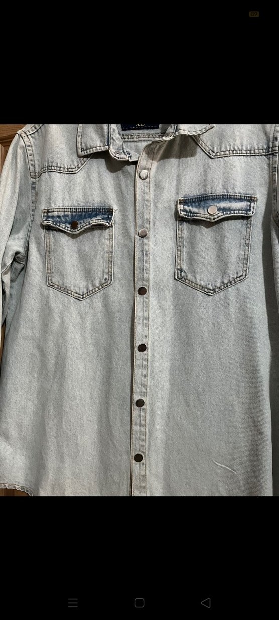 Gri Düğmeli Denim erkek Gömlek - Görsel 2